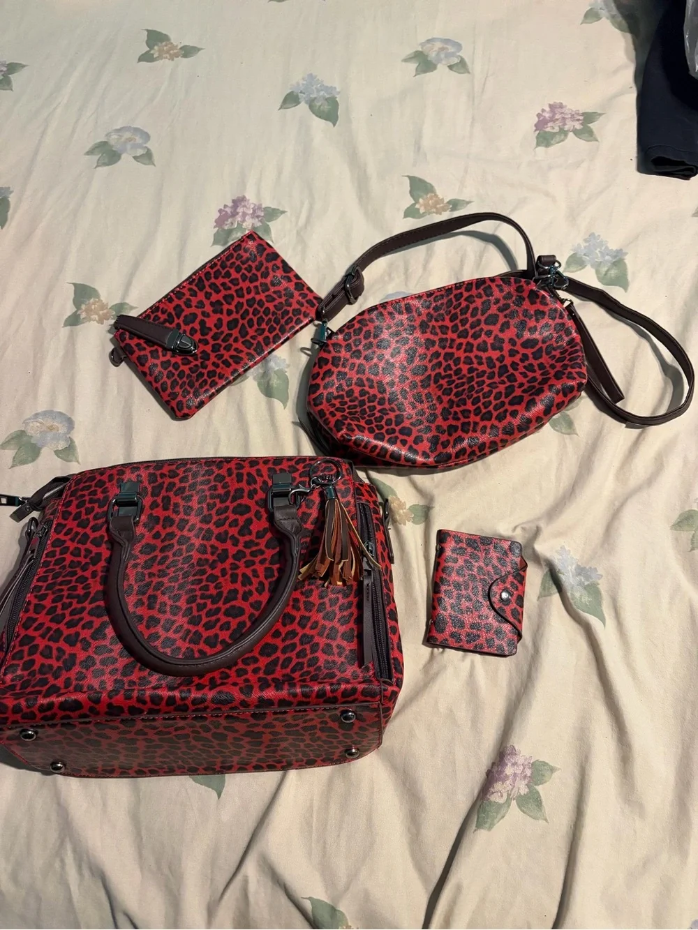 Red Leopard Print Women’s Bag Set